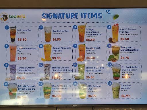 TeaMia - Sugarcane Drinks, Smoothies & Milkteas меню