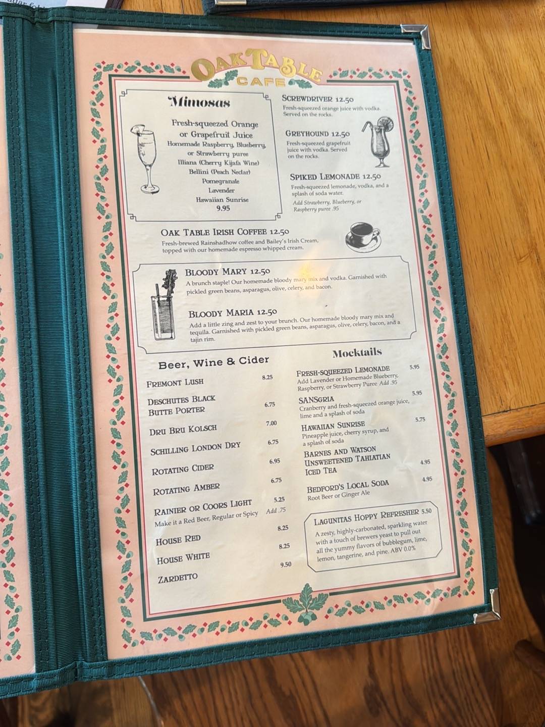 Oak Table Cafe меню