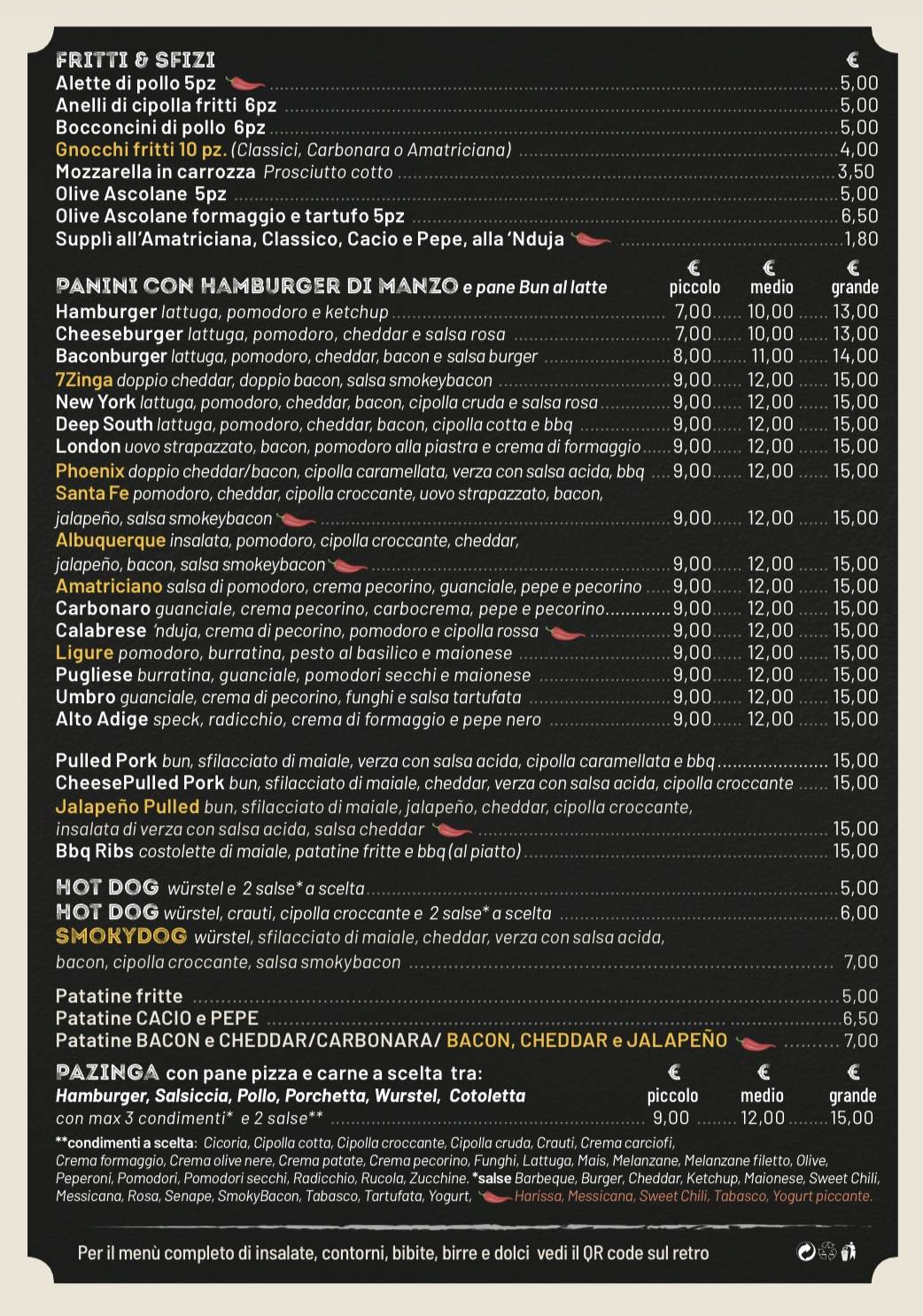 Pa'Zinga Hamburgeria меню