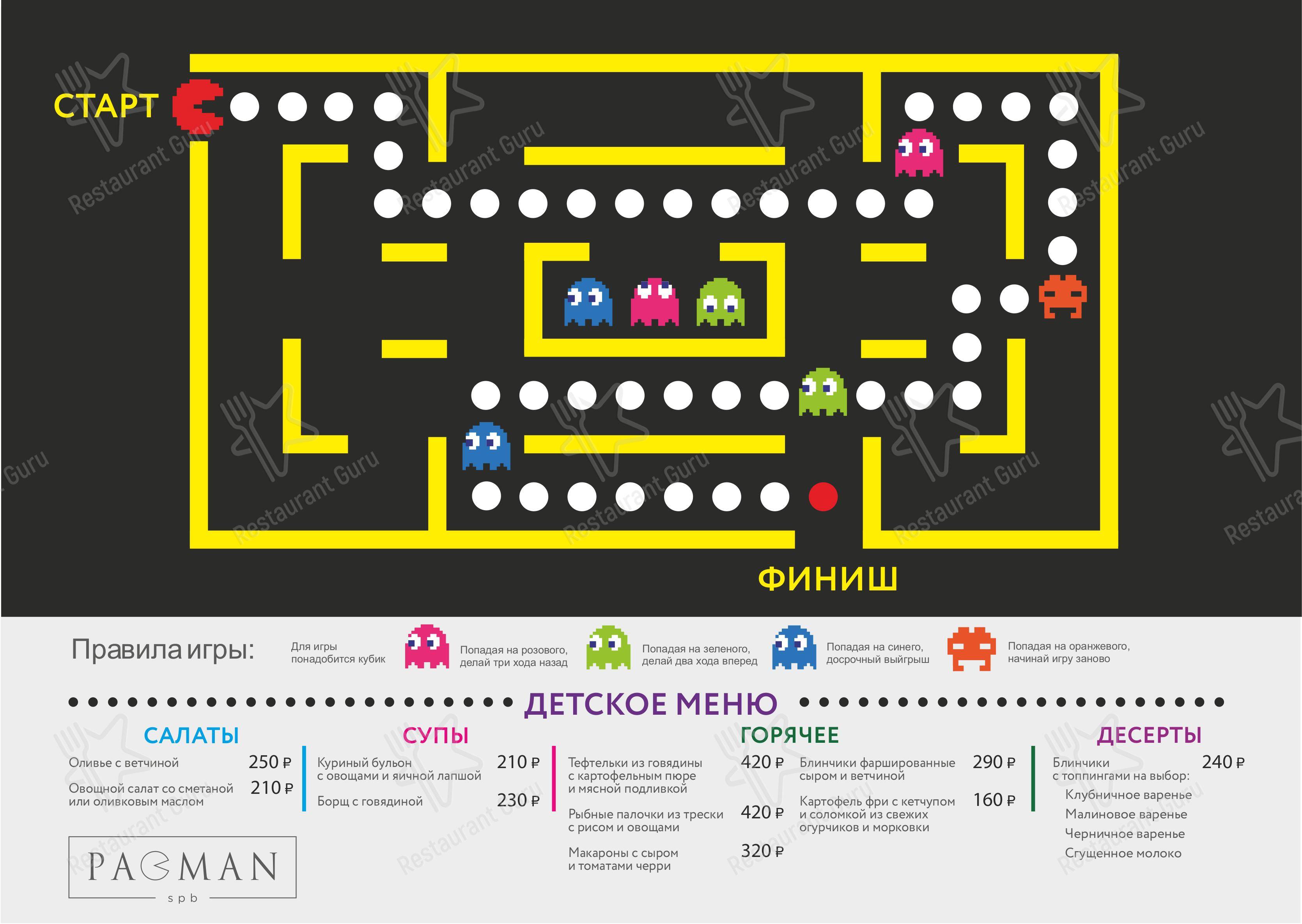 Меню для посетителей ресторана Pacman