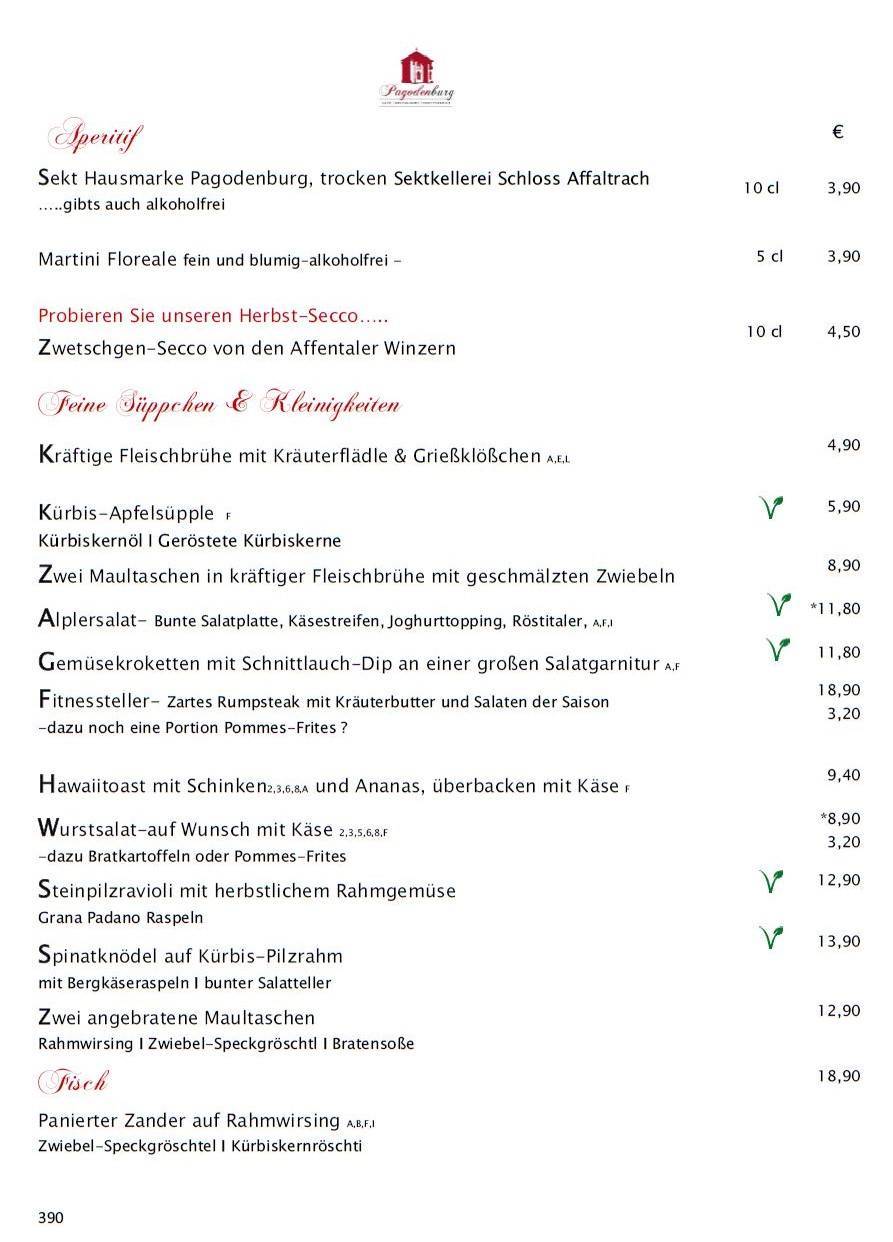 Pagodenburg меню