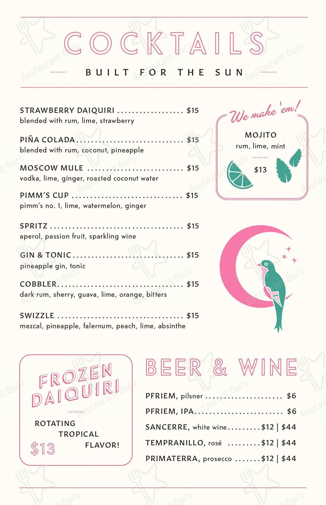 Takeaway Menu ресторана Palomar в Портленде