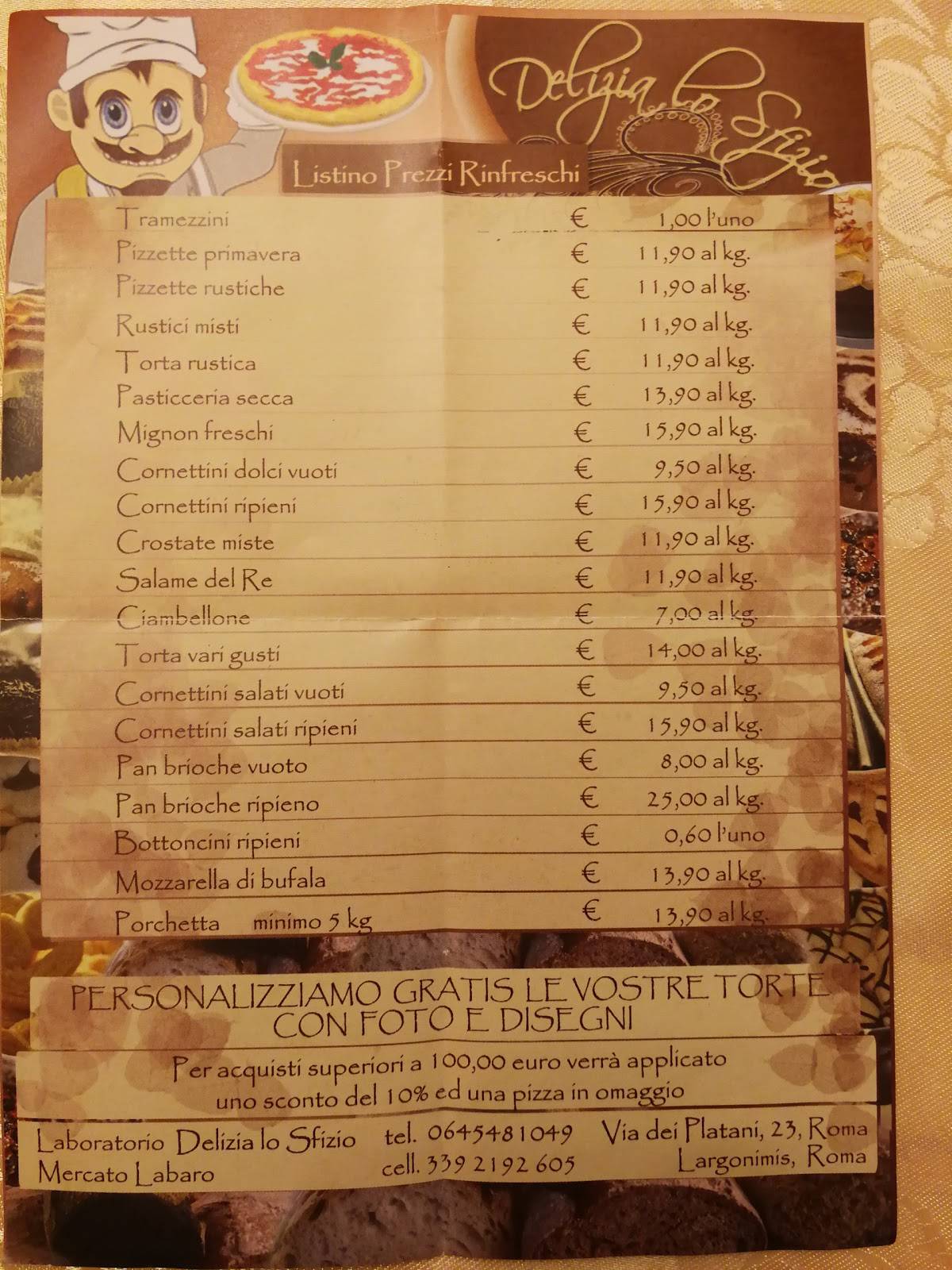 Pane Pizza e.... меню