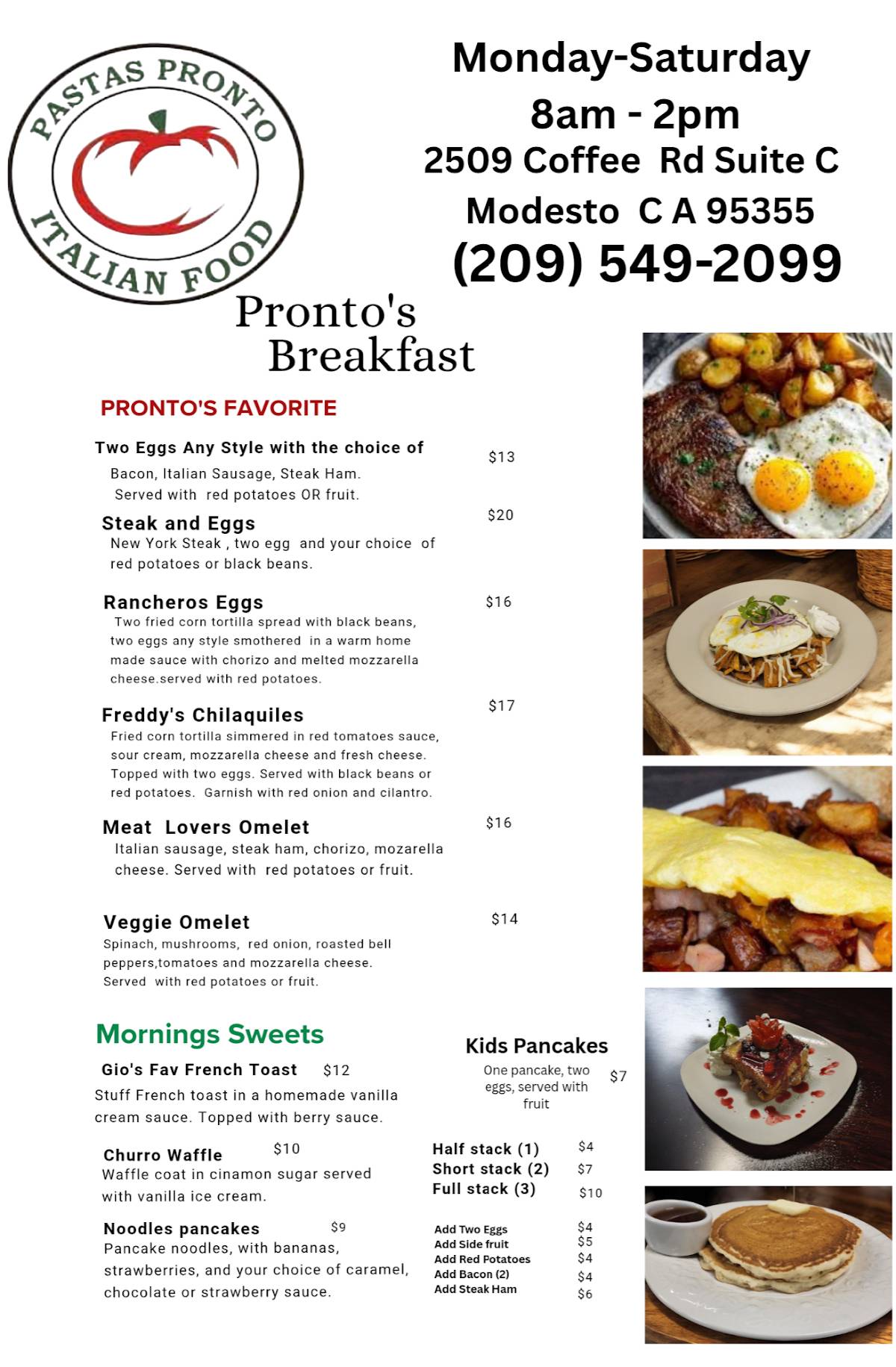 Pastas Pronto - Coffee Rd, Modesto меню