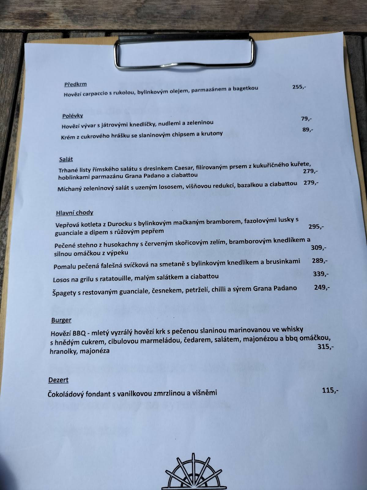 Pension Bučický mill меню