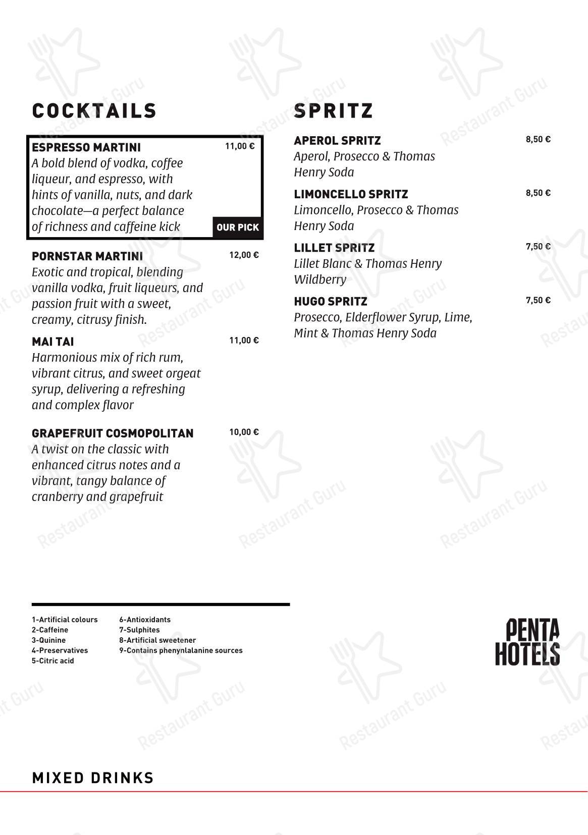 Меню ресторана Pentahotel Rostock