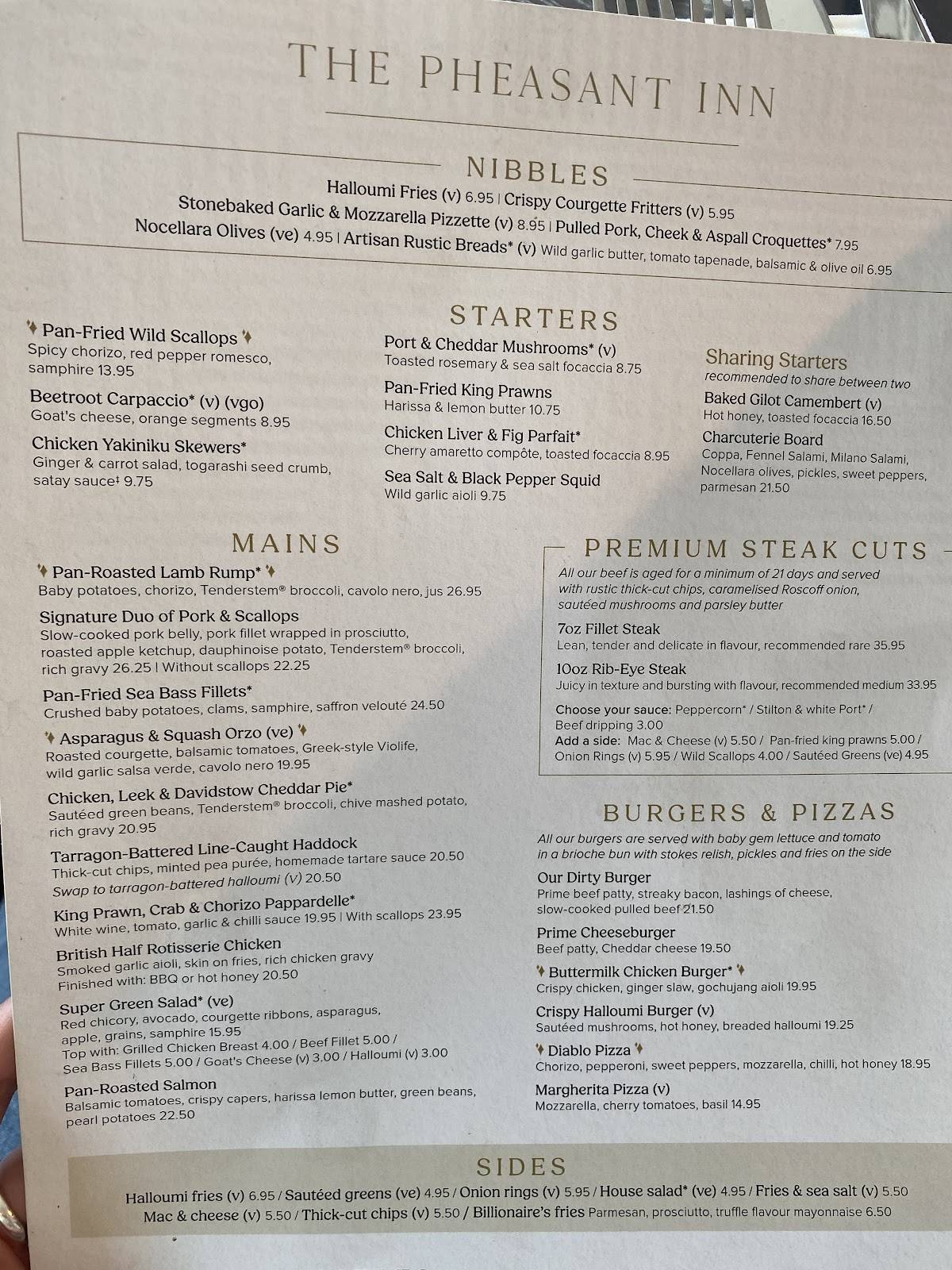 Pheasant Inn Liverpool меню