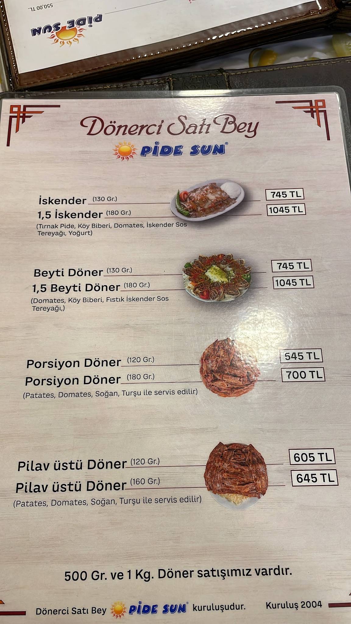 Pide Sun Moda Bafra Pidesi Döner Mantı Kahvaltı меню