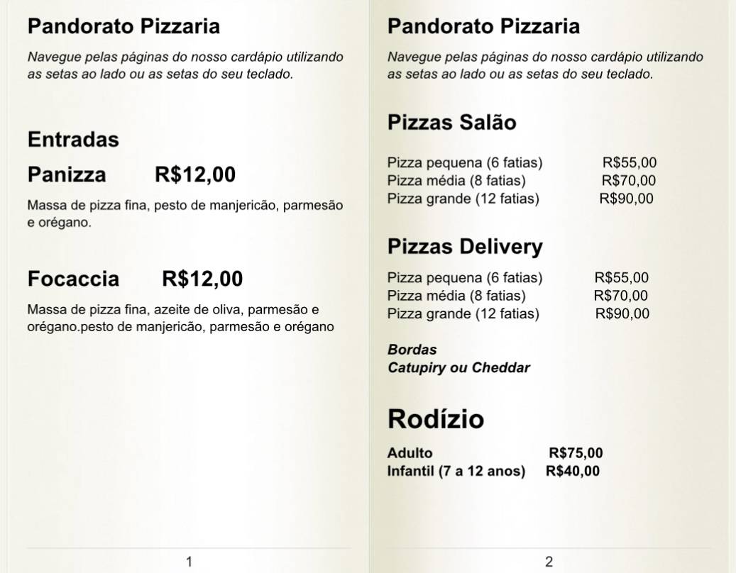 Pizzaria Pandorato Riders Bar меню