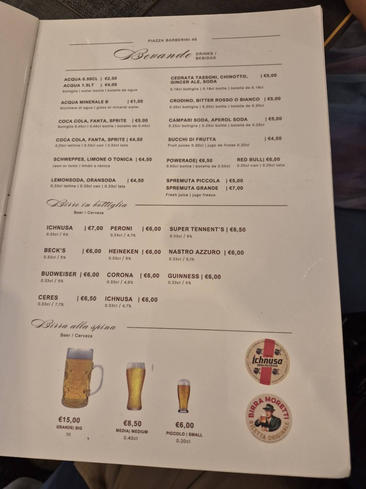 Barberini Express Roma меню