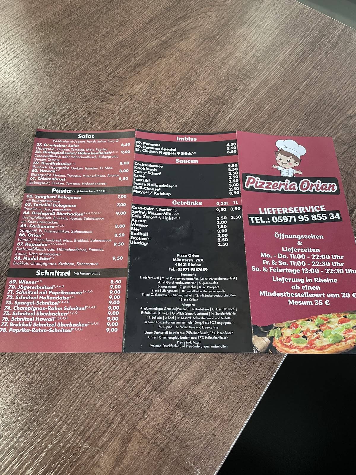 Pizzeria Orian меню