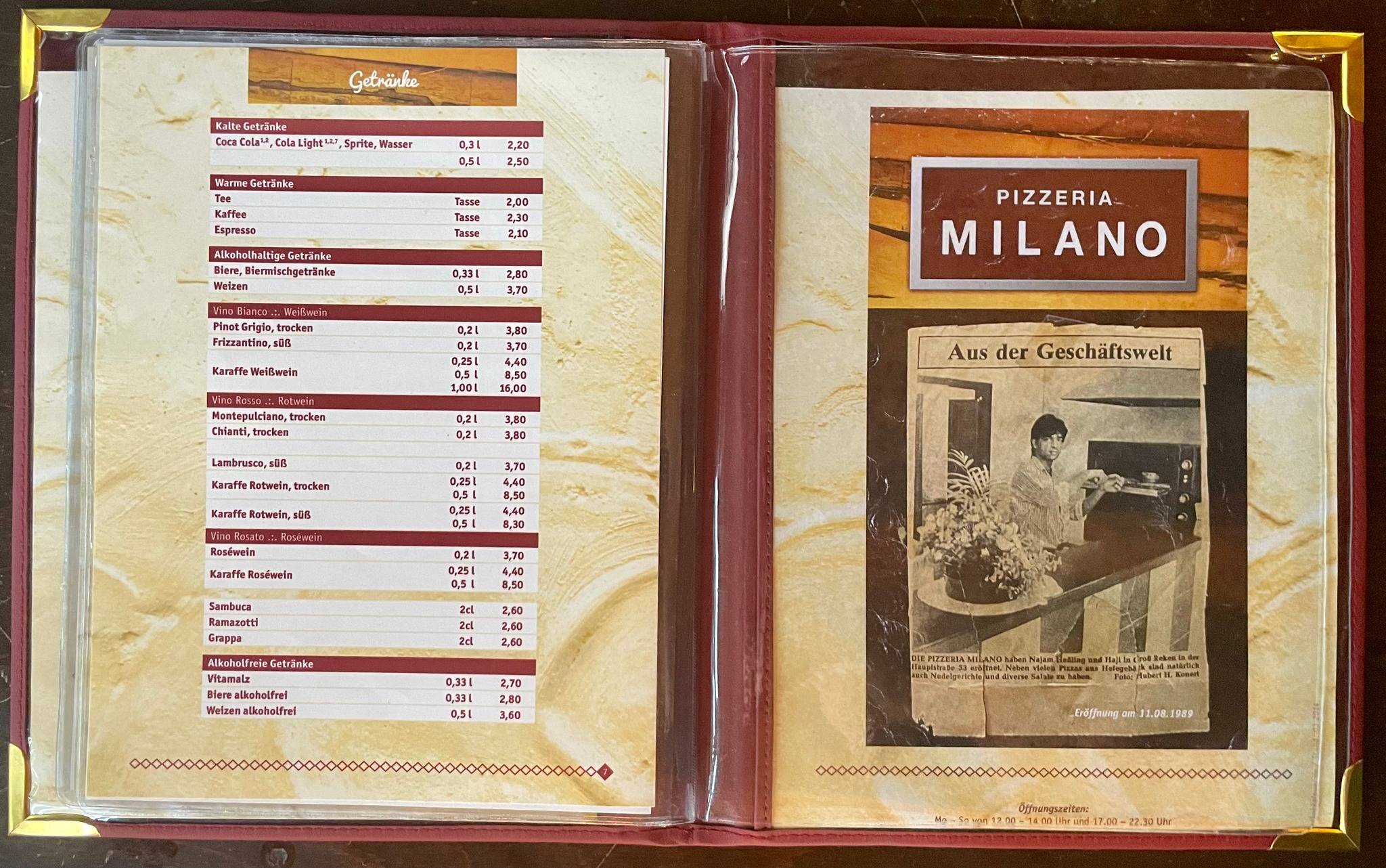 Pizzeria Milano меню