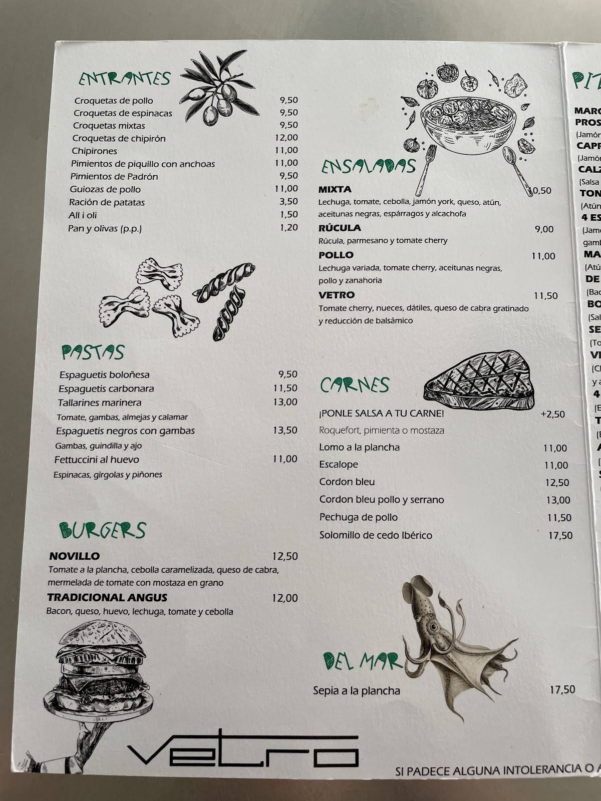 Pizzería Vetro меню
