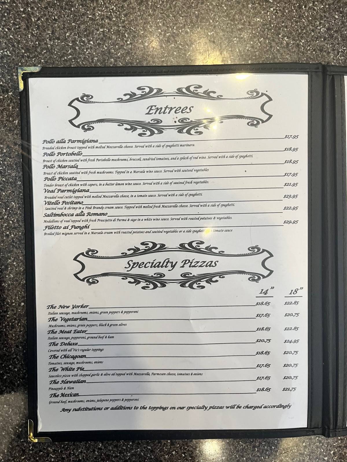 Vic's Italian Restaurant & Pizzeria меню