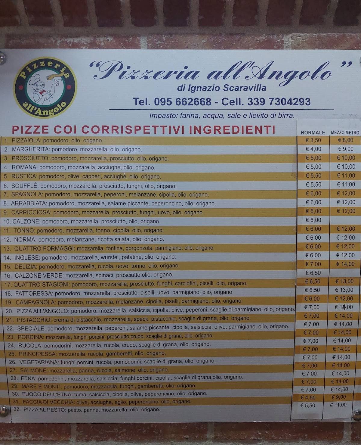 Pizzeria all'Angolo di Scaravilla Ignazio меню