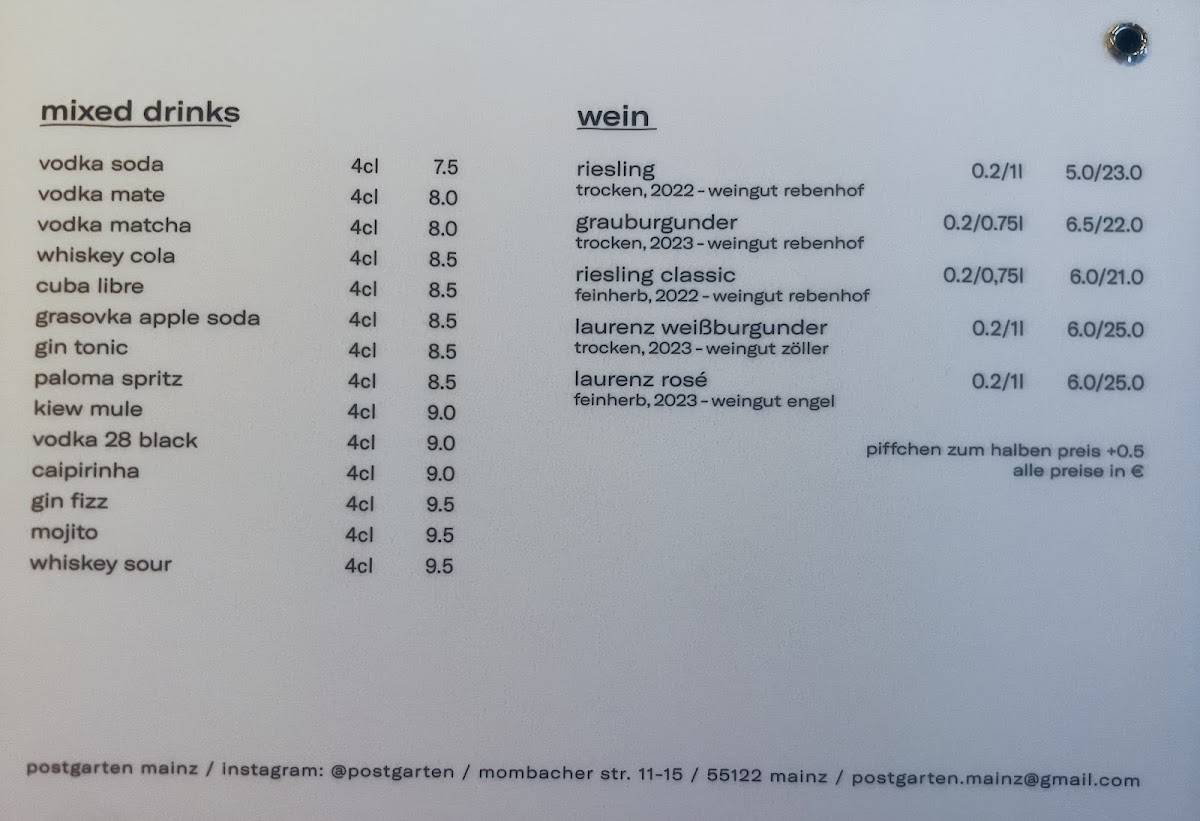 Postgarten Mainz меню