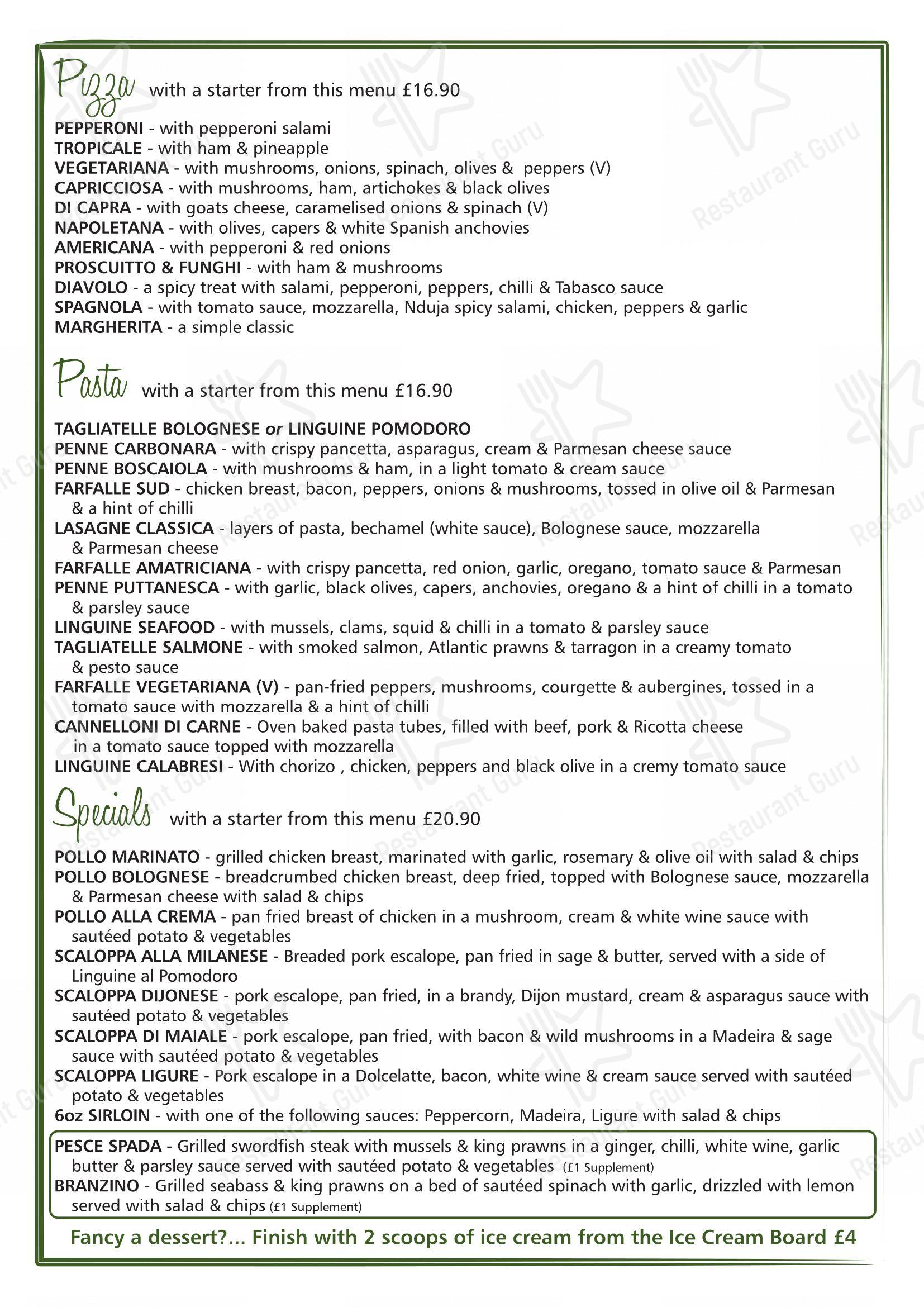 Takeaway Menu ресторана Prima Pizzeria