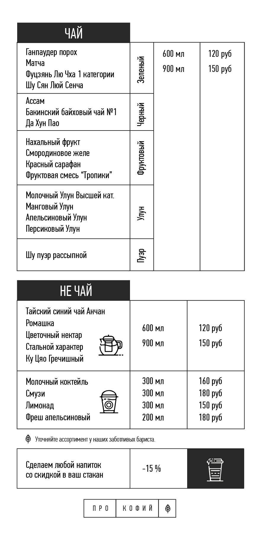 Прокофий меню