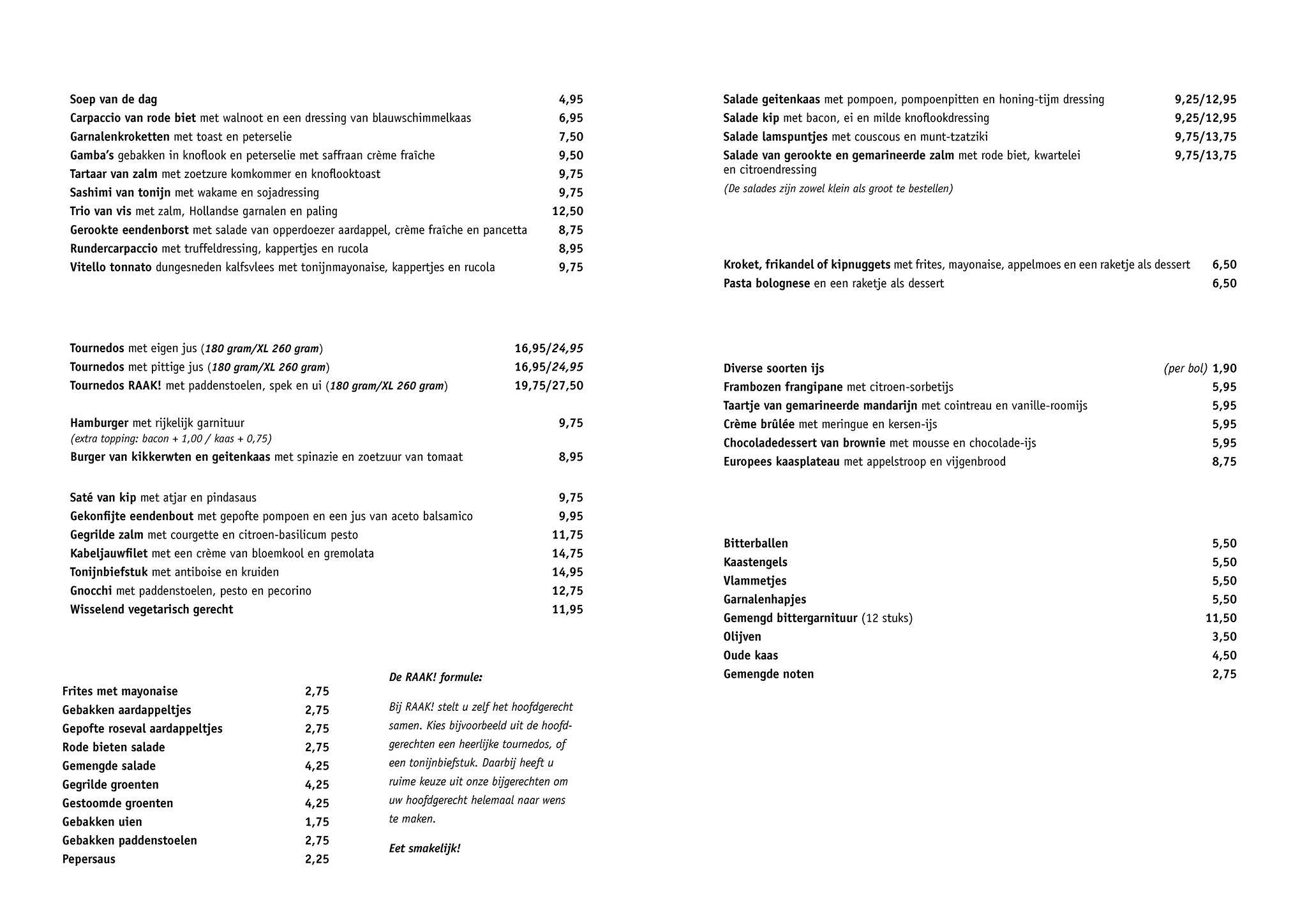 Restaurant RAAK! меню