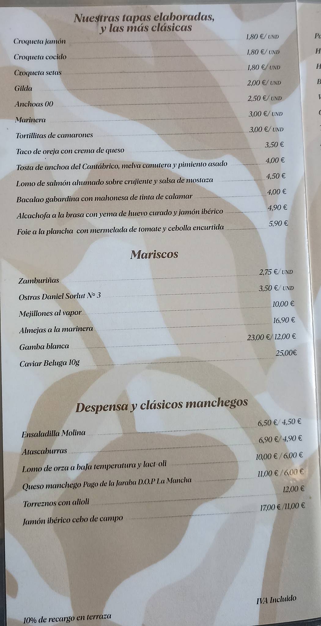 Restaurante Molina меню