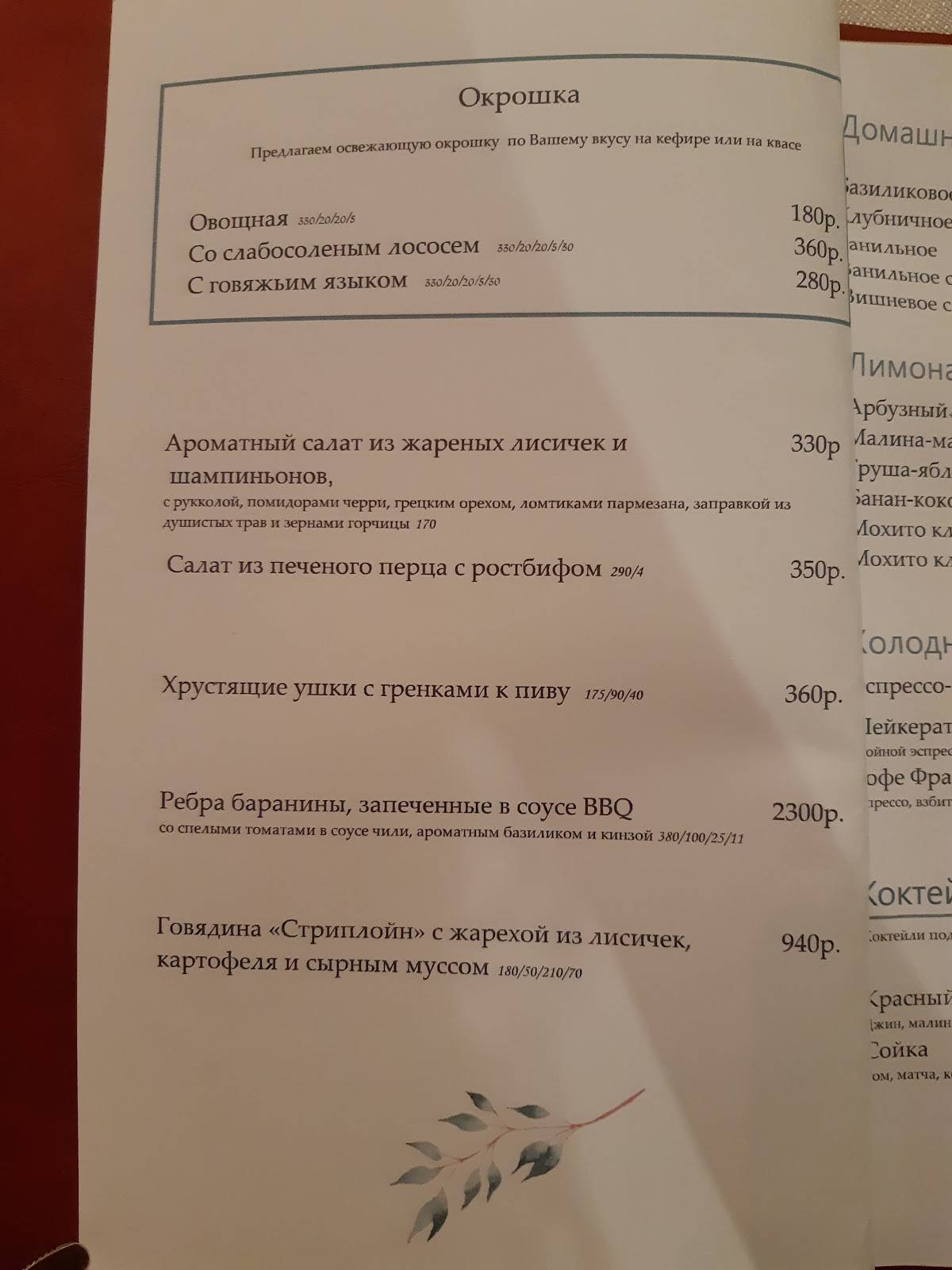 Шинок меню