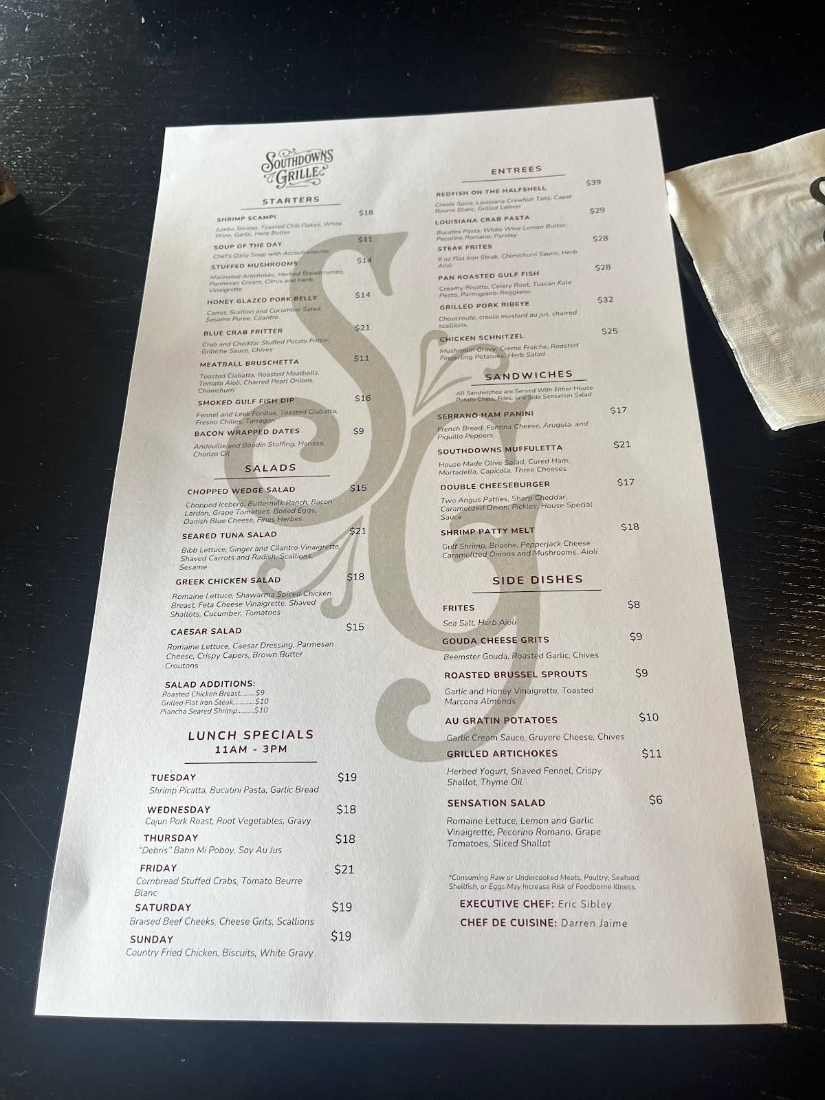 Southdowns Grille меню