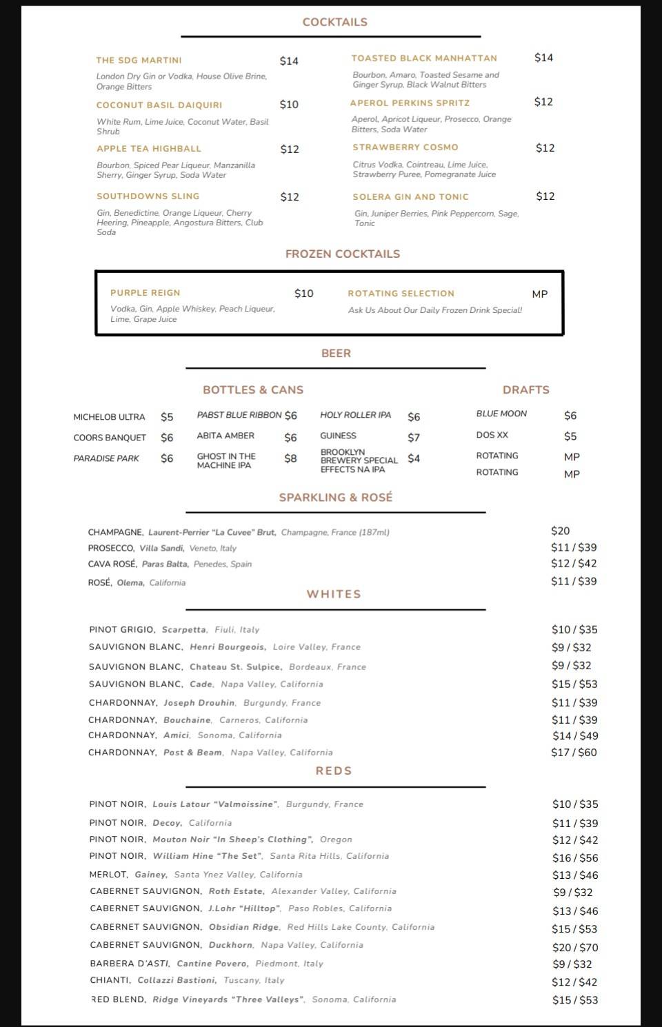 Southdowns Grille меню