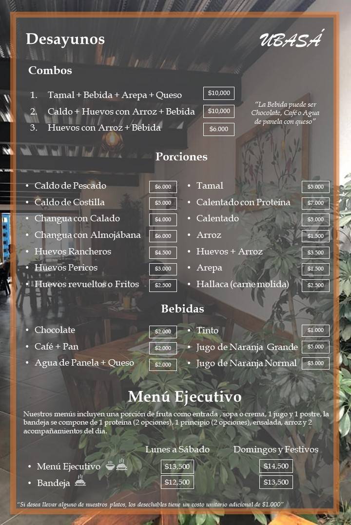 Ubasá Restaurante меню