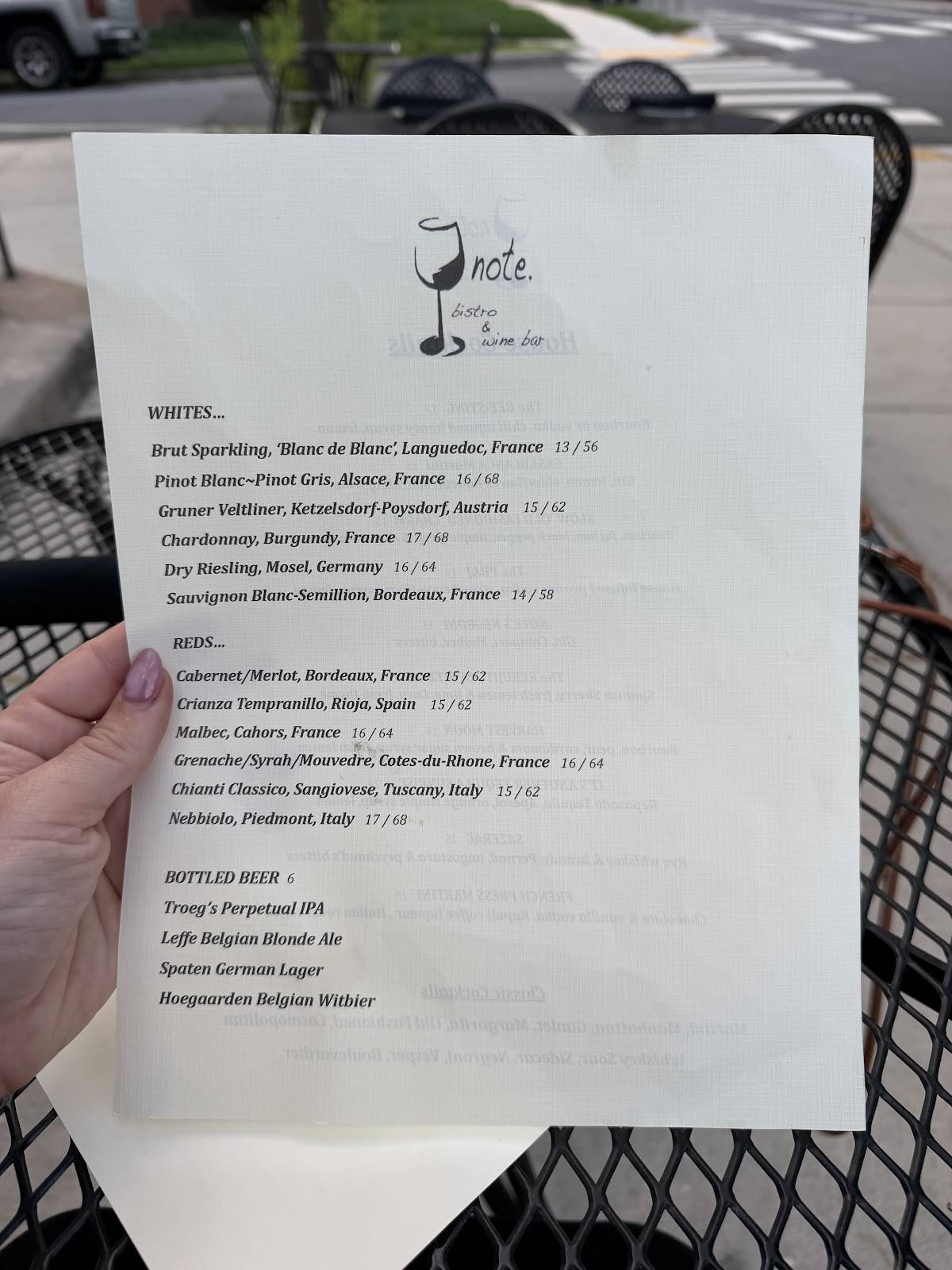 note. bistro & winebar меню