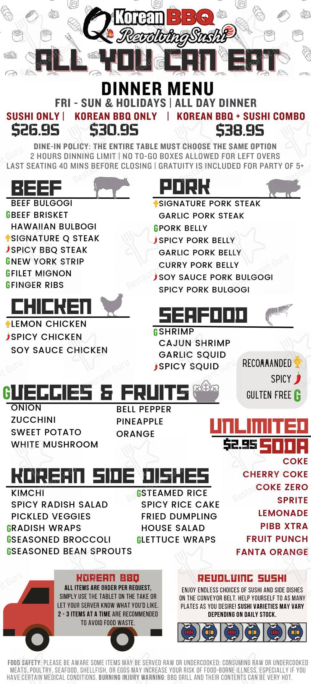 Меню напитков барбекю Q Korean BBQ Revolving Sushi Decatur