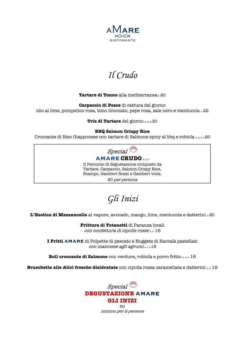 RISTORANTE AMARE меню