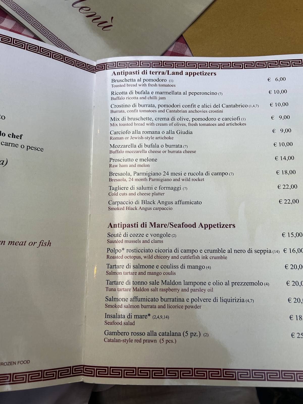 RISTORANTE No.1 меню