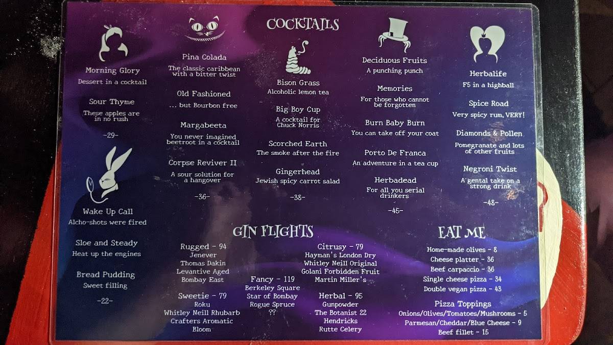 Rabbit Hole Cocktail Bar ראביט הול בר קוקטיילים меню