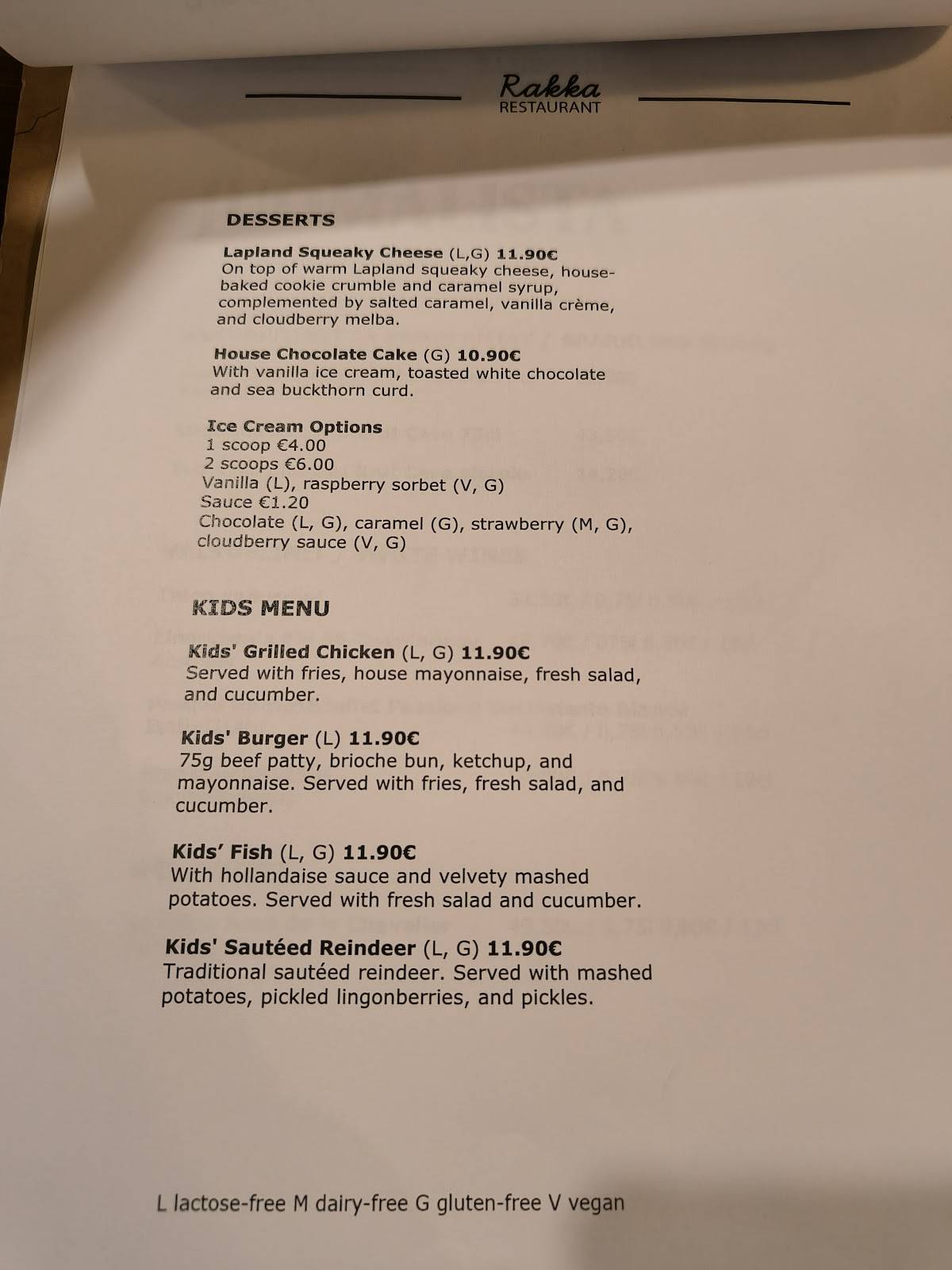 Rakka Restaurant меню