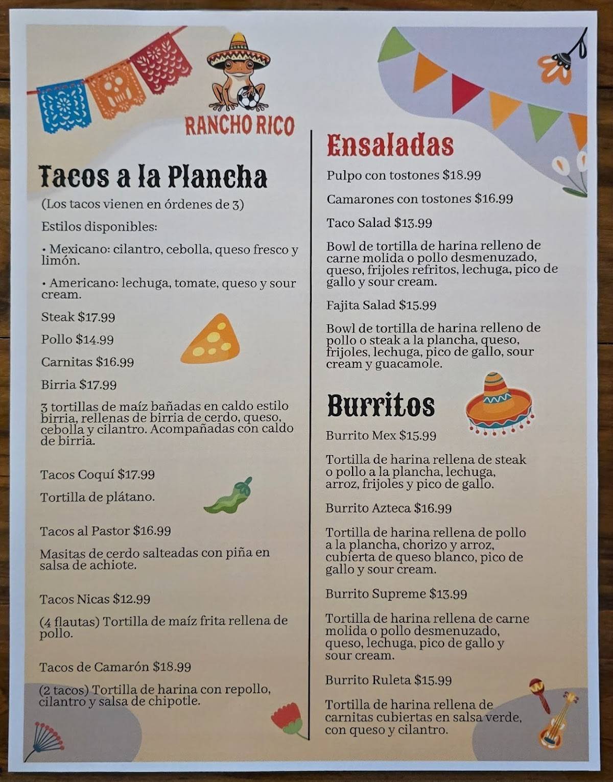 Rancho Rico меню