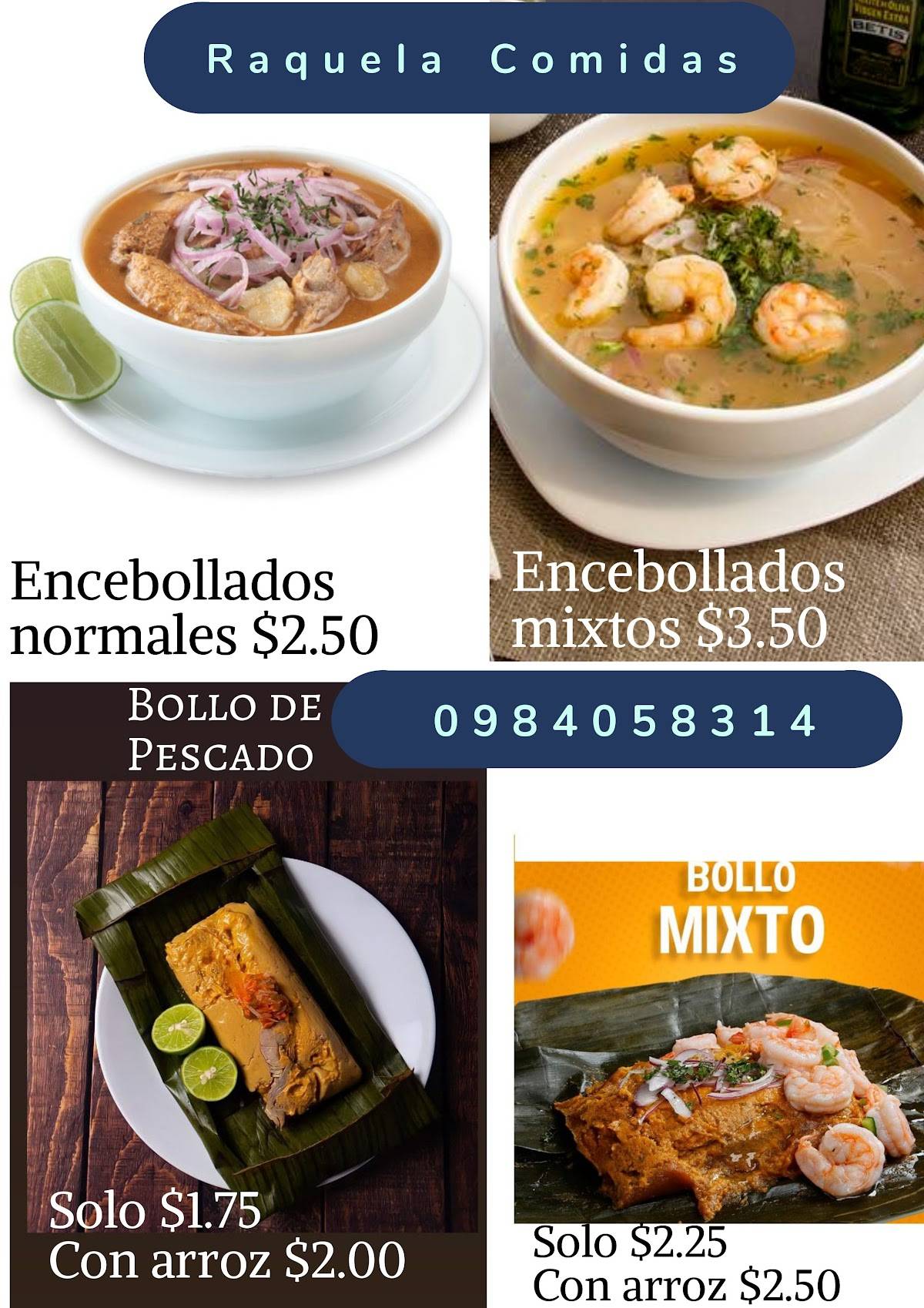 Raquela Comidas. меню