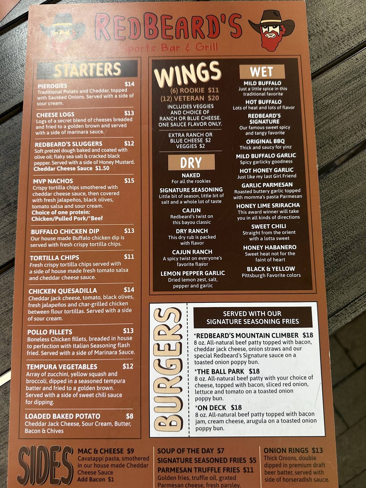 Redbeard's Sports Bar & Grill меню
