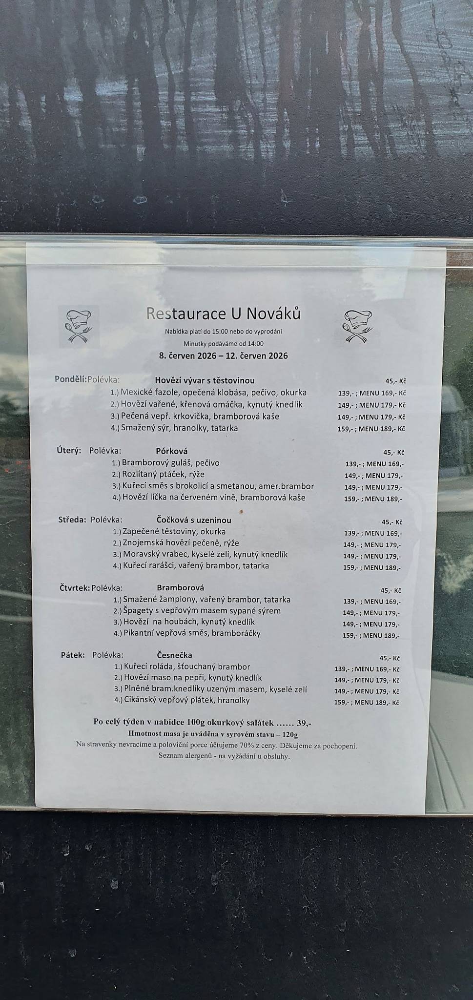 Restaurace U Nováků меню