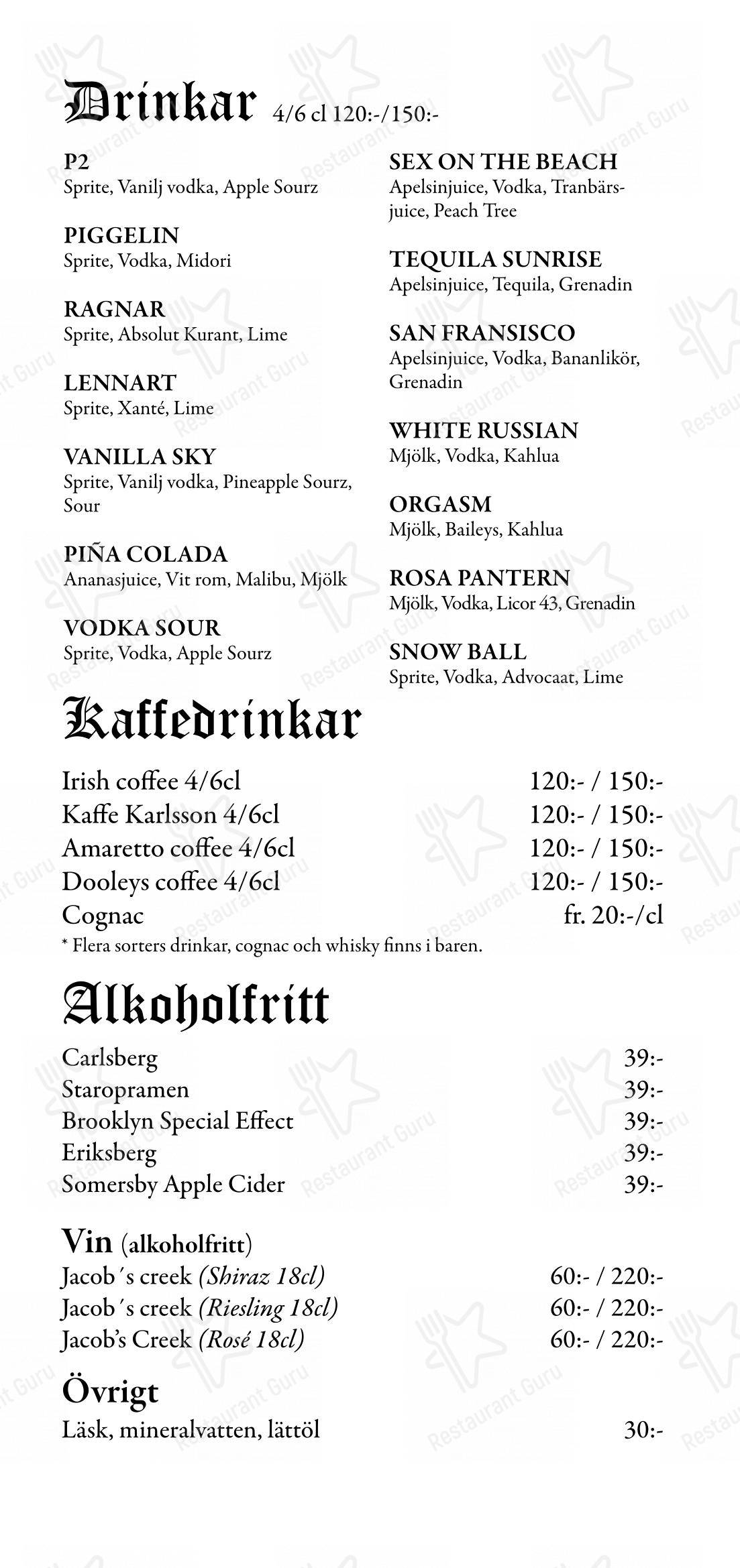 Меню ресторана Restaurang Hamlet