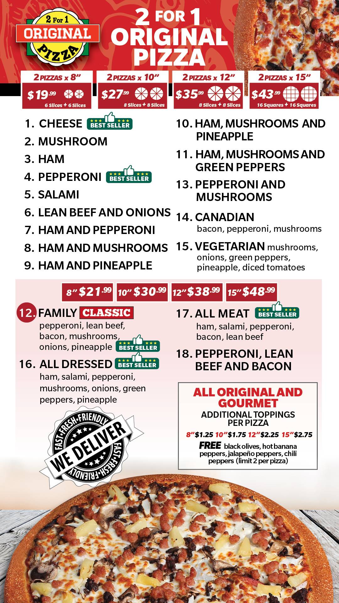 2 for 1 Family Pizza Rosthern меню