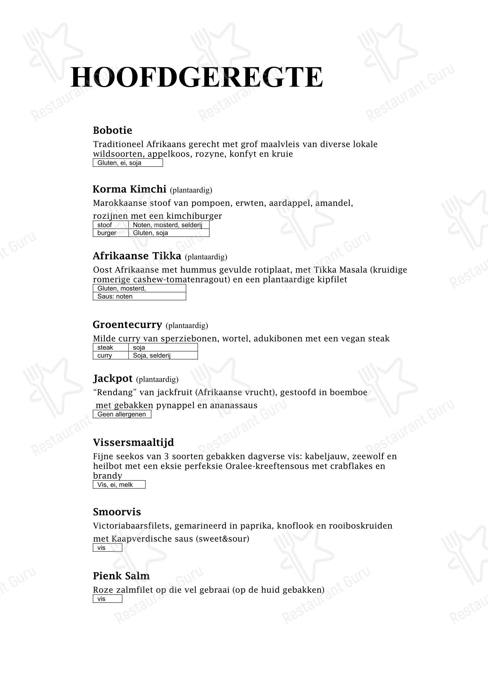 Lunch Menu ресторана Restaurant AAP в Alphen