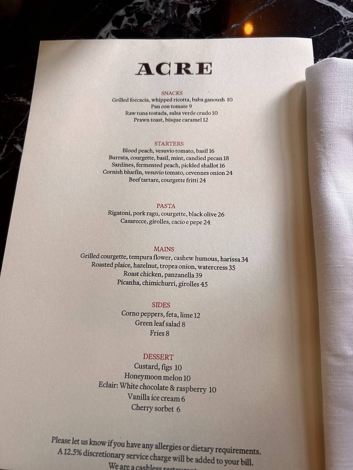 ACRE меню