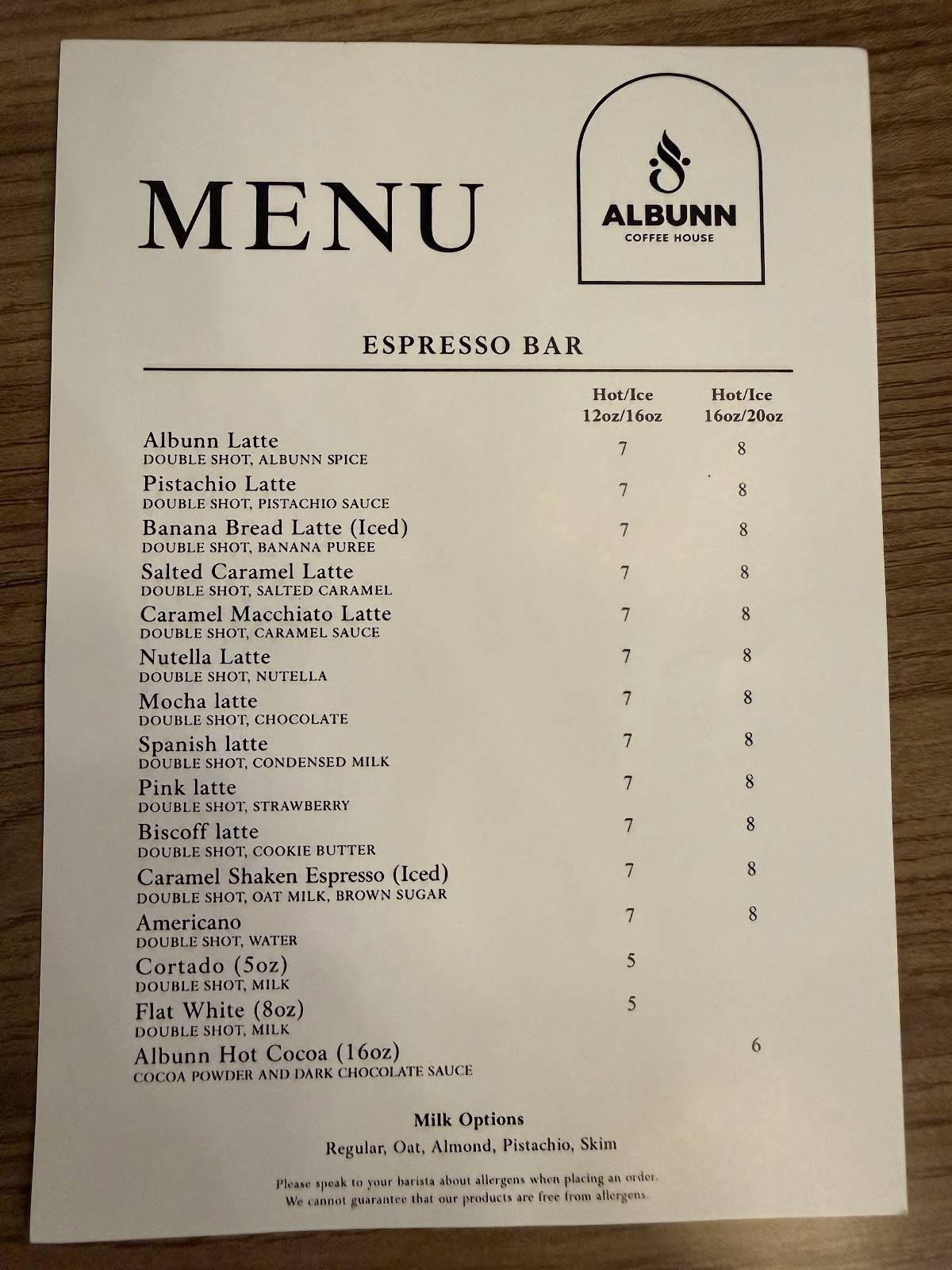 Albunn Coffee House меню