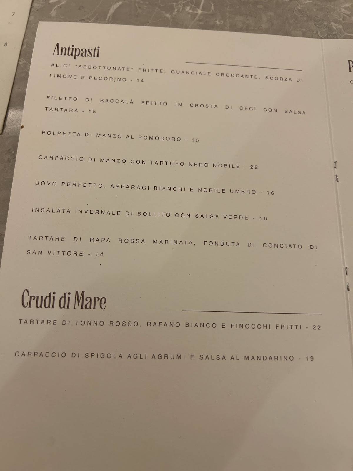 Campo Osteria меню