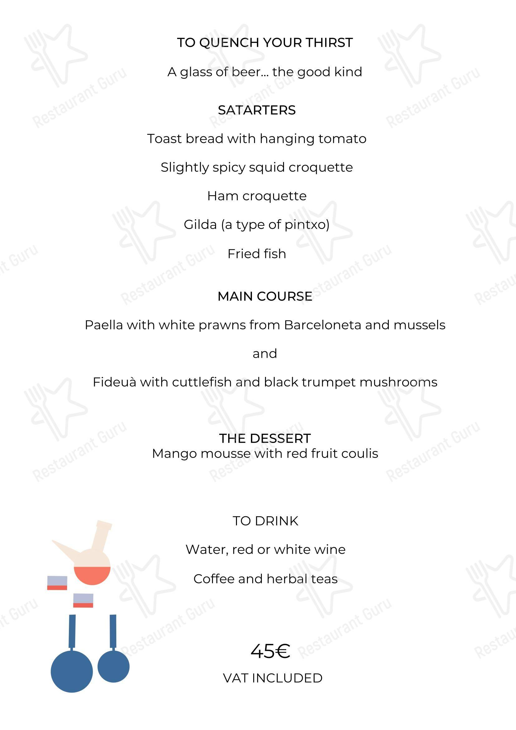 Меню напитков ресторана Restaurant Can Ros в Барселоне