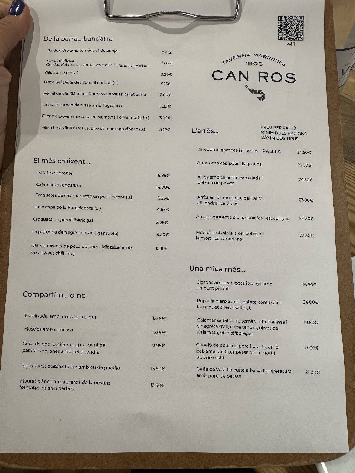 Restaurant Can Ros меню