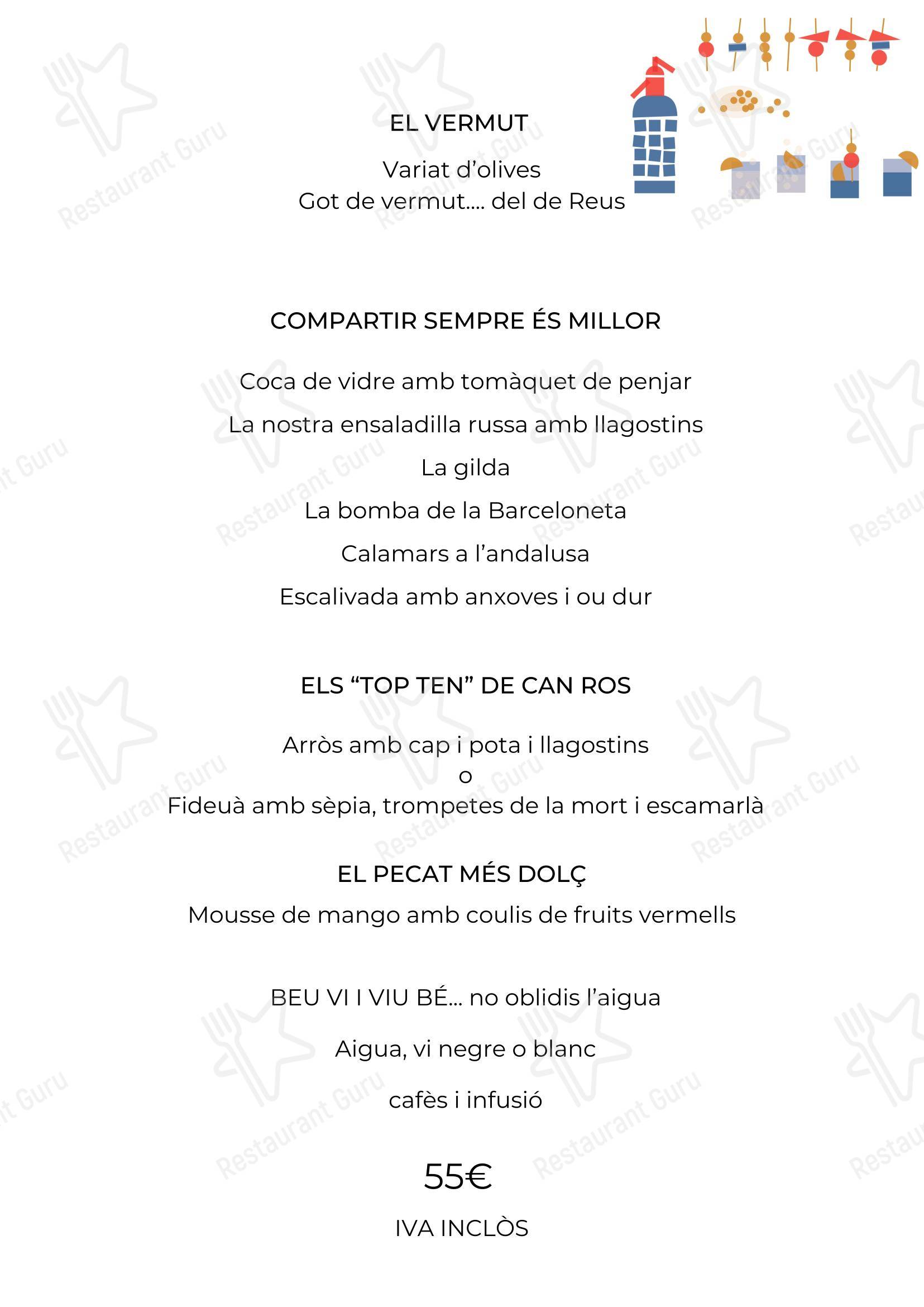 Меню напитков ресторана Restaurant Can Ros
