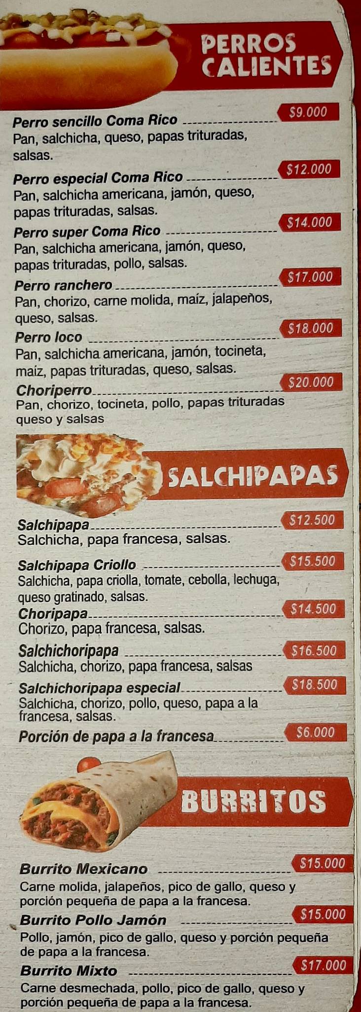 Coma Rico меню