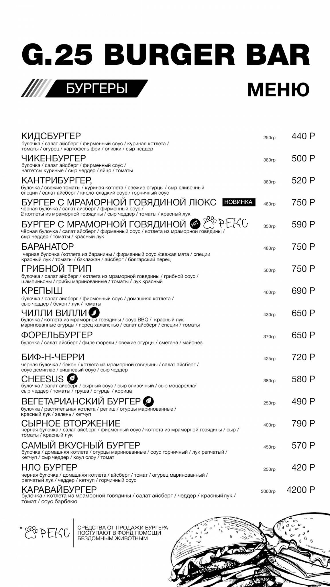 G.25 burger bar меню