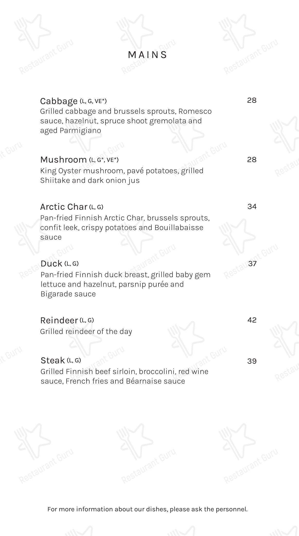 Restaurant Gallis в Рованиеми - 菜单